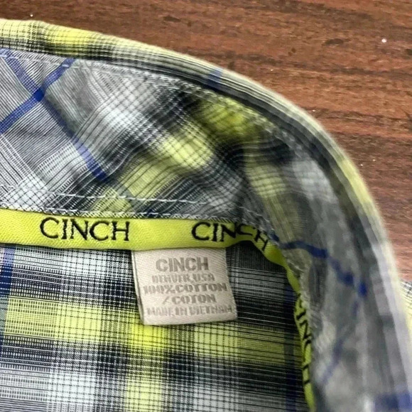 Cinch Button Down Shirt Blue Green Plaid Size Large Men’s Western Country Cowboy - Picture 7 of 15